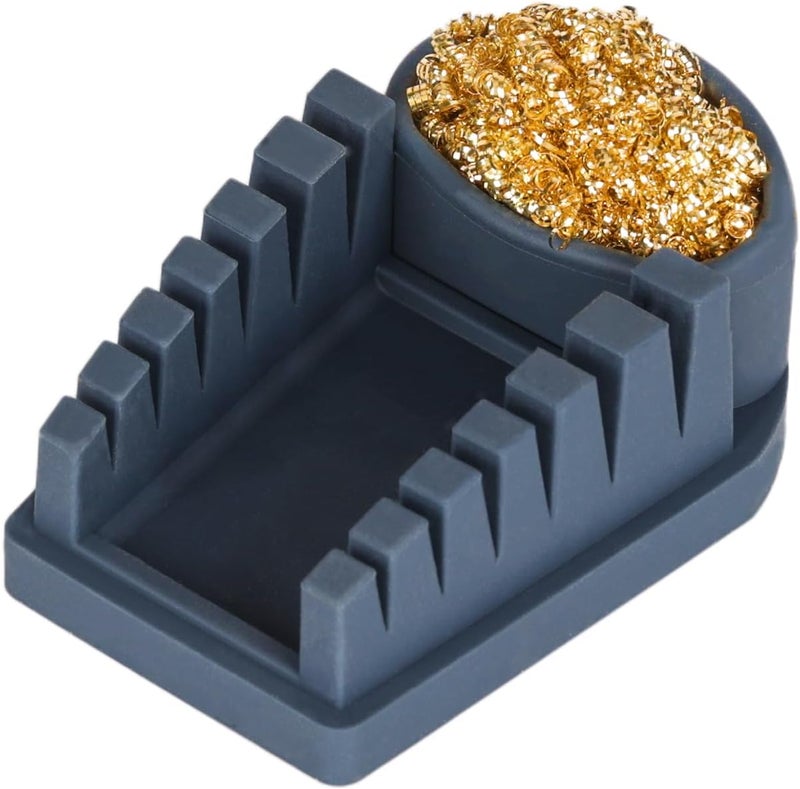 WeP S200 Gray Soldering Wire Holder, Heat Resistant Silicone Stand with Brass Wool Tip Cleaner and 6 V-shaped grooves, Helping Hands for Soldering - Image 1